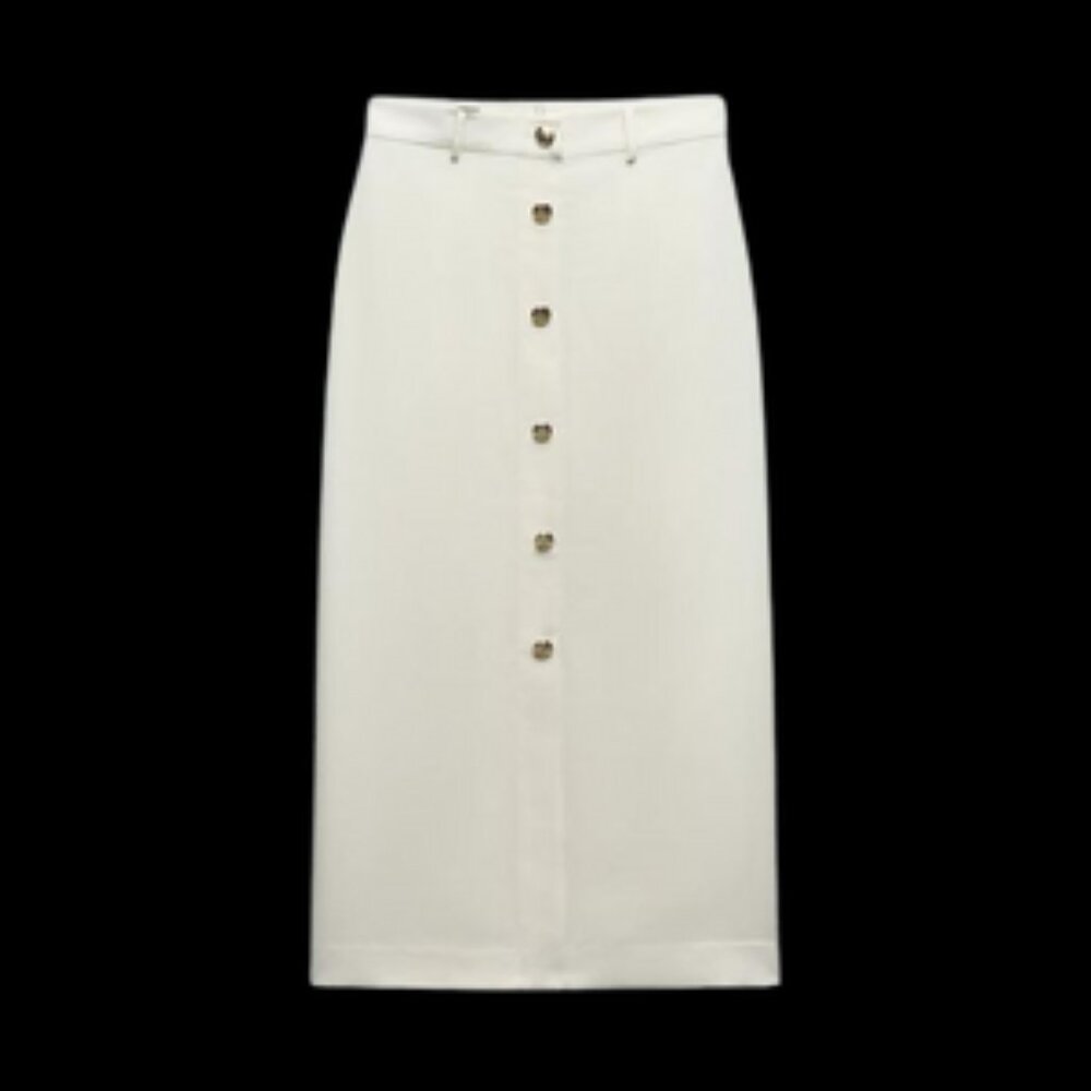 Zara White Long Midi Skirt with Gold Buttons (9878/106/251) Size Small, NWT